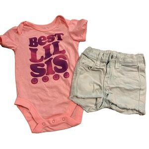 4/$20 Toddler Girl Summer Outfit Denim Jean Shorts Lil Sis Top Bundle Lot 🛑